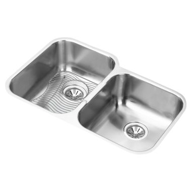 Click here to see Elkay EGUH3120RDBG Elkay EGUH3120RDBG Gourmet Stainless Steel Double Bowl Sink Package