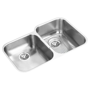 Click here to see Elkay EGUH312010LDBG Elkay EGUH312010LDBG Gourmet Stainless Steel Double Bowl Sink Package