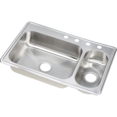 Click here to see Elkay DSEMR23322R4 Elkay DSEMR23322R4 Dayton 70/30 Double Bowl Top Mount Stainless Steel Sink