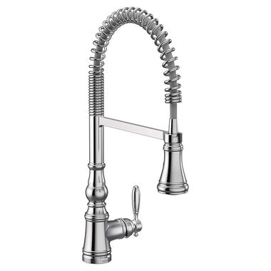 Click here to see Moen S73104 Moen Weymouth Single Handle Semi-Pro Spring Kitchen Faucet, Chrome - S73104
