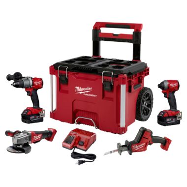Click here to see Milwaukee 2997-24PO Milwaukee 2997-24PO M18 FUEL Lithium-Ion 4-Tool with PACKOUT Rolling Tool Box Combo Kit