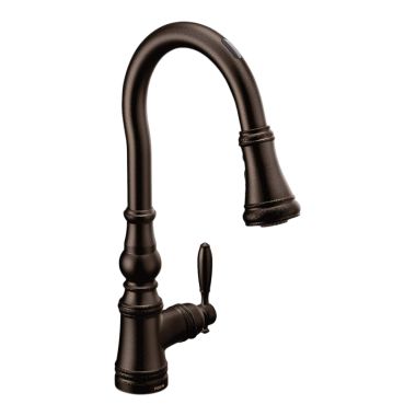 Click here to see Moen S73004EVORB Moen Weymouth Smart Single Handle High Arc Pull-Down Kitchen Faucet, Oil-Rubbed Bronze - S73004EVORB