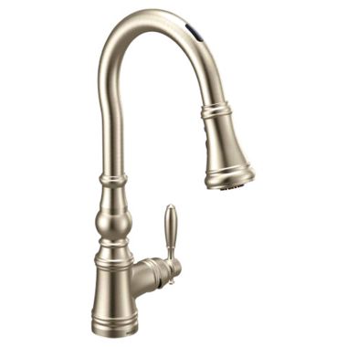 Click here to see Moen S73004EVNL Moen Weymouth Smart Single Handle High Arc Pull-Down Kitchen Faucet, Polished Nickel - S73004EVNL