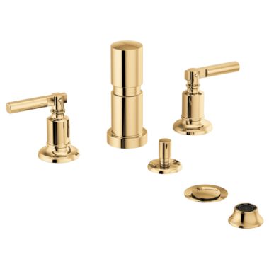 Click here to see Brizo 68476-PG Brizo Invari Two-Handle Bidet Faucet with Diverter and Metal Pop-Up, Lever Handles, 4-Hole, Brilliance Polished Gold - 68476-PG