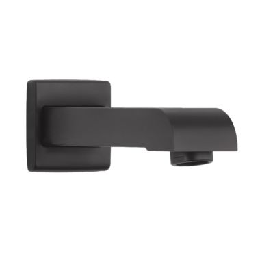Click here to see Delta RP48333BL Delta Arzo 7in Matte Black Non-Diverter Tub Spout, All Metal Construction, Wall-Mount, Single-Hole Installation, Threaded - RP48333BL