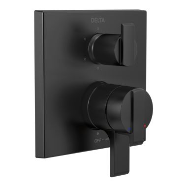 Click here to see Delta T27967-BL Delta Angular Modern Monitor 17 Series Two-Handle Valve Trim w/ 6-Function Diverter, Lever Handles, Matte Black - T27967-BL