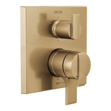 Click here to see Delta T27967-CZ Delta Angular Modern Monitor 17 Series Two-Handle Valve Trim w/ 6-Function Diverter, Lever Handles, Champagne Bronze - T27967-CZ