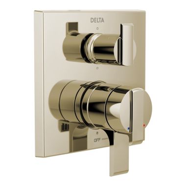 Click here to see Delta T27967-PN Delta Angular Modern Monitor 17 Series Two-Handle Valve Trim w/ 6-Function Diverter, Lever Handles, Polished Nickel - T27967-PN