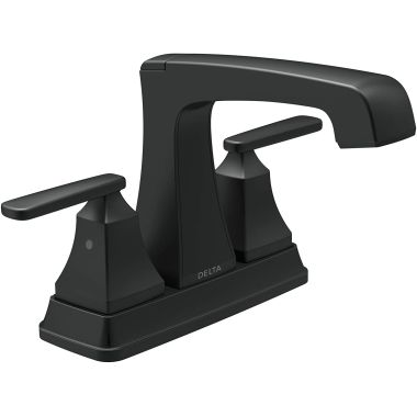 Click here to see Delta 2564-BLTP-DST Delta Ashlyn Two-Handle Centerset Bathroom Faucet w/ Pop-Up, DIAMOND Seal, Lever Handles, Tract-Pack, 1.2 GPM, Matte Black - 2564-BLTP-DST