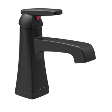Click here to see Delta 564-BLMPU-DST Delta Ashlyn Deck-Mount Matte Black Lavatory Faucet with Red/Blue Indicators, Metal Pop-Up, 1.2 GPM, Single-Handle, DIAMOND Seal - 564-BLMPU-DST