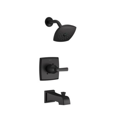 Click here to see Delta T14464-BL Delta Ashlyn Monitor 14 Series Single-Handle Tub/Shower Faucet with Single-Setting Rain Showerhead, 1.75 GPM, Lever Handle, Matte Black - T14464-BL