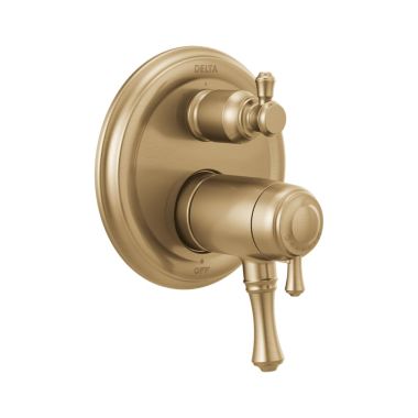 Click here to see Delta T27T897-CZ Delta Traditional TempAssure 17T Series Two-Handle Valve Trim w/ 3-Function Diverter, Lever Handles, Champagne Bronze - T27T897-CZ