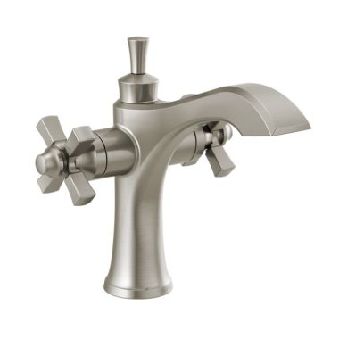 Click here to see Delta 857-SS-DST Delta Dorval Single-Hole Stainless Lavatory Faucet, Metal Pop-Up, 1.2 GPM, Two-Handle, DIAMOND Seal, Cross Handles - 857-SS-DST