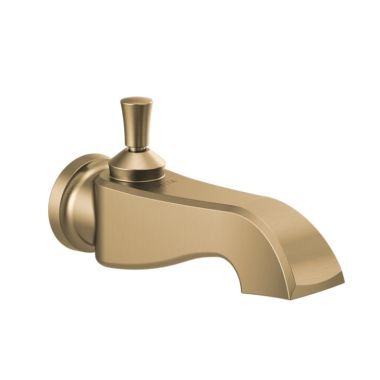 Click here to see Delta RP100196CZ Delta Dorval 8in Wall-Mount Champagne Bronze Tub Spout with Pull-Up Diverter, Single-Hole Installation - RP100196CZ