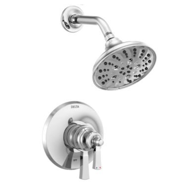 Click here to see Delta T17256 Delta Dorval Monitor 17 Series Two-Handle H2Okinetic Shower Faucet with Volume Control, 5-Setting, 1.75 GPM, Lever Handles, Chrome - T17256