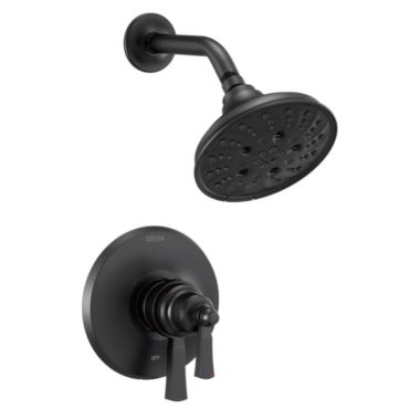 Click here to see Delta T17256-BL Delta Dorval Monitor 17 Series Two-Handle H2Okinetic Shower Faucet with Volume Control, 5-Setting, 1.75 GPM, Lever Handles, Matte Black - T17256-BL