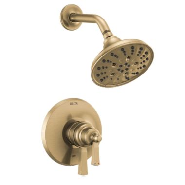 Click here to see Delta T17256-CZ Delta Dorval Monitor 17 Series Two-Handle H2Okinetic Shower Faucet with Volume Control, 5-Setting, 1.75 GPM, Lever Handles, Champagne Bronze - T17256-CZ