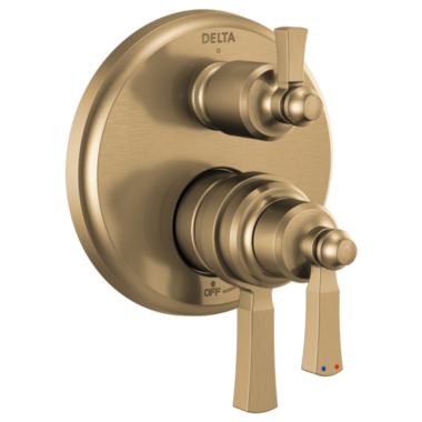 Click here to see Delta T27856-CZ Delta Dorval Monitor 17 Series Two-Handle Valve Trim w/ 3-Function Diverter, Lever Handles, Champagne Bronze - T27856-CZ