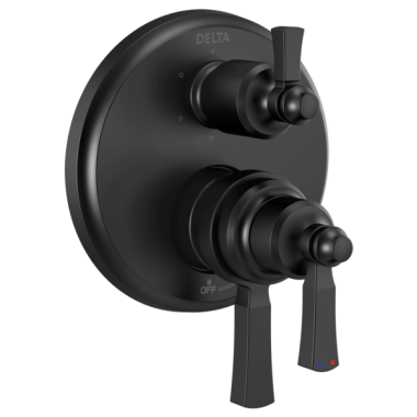 Click here to see Delta T27956-BL Delta Dorval Monitor 17 Series Two-Handle Valve Trim w/ 6-Function Diverter, Lever Handles, Matte Black - T27956-BL