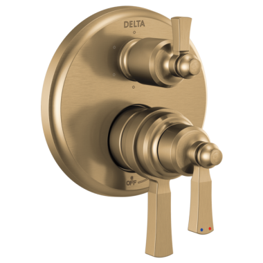 Click here to see Delta T27956-CZ Delta Dorval Monitor 17 Series Two-Handle Valve Trim w/ 6-Function Diverter, Lever Handles, Champagne Bronze - T27956-CZ