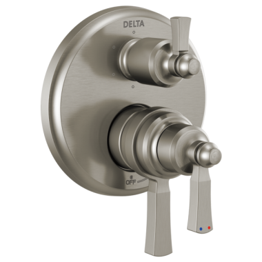 Click here to see Delta T27956-SS Delta Dorval Monitor 17 Series Two-Handle Valve Trim w/ 6-Function Diverter, Lever Handles, Stainless Steel - T27956-SS
