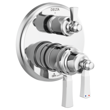 Click here to see Delta T27T856 Delta Dorval TempAssure 17T Series Two-Handle Valve Trim w/ 3-Function Diverter, Lever Handles, Polished Chrome - T27T856