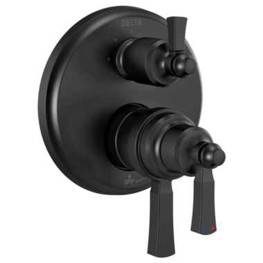 Click here to see Delta T27T856-BL Delta Dorval TempAssure 17T Series Two-Handle Valve Trim w/ 3-Function Diverter, Lever Handles, Matte Black - T27T856-BL