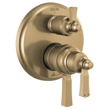 Click here to see Delta T27T856-CZ Delta Dorval TempAssure 17T Series Two-Handle Valve Trim w/ 3-Function Diverter, Lever Handles, Champagne Bronze - T27T856-CZ