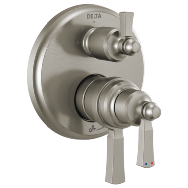 Click here to see Delta T27T856-SS Delta Dorval TempAssure 17T Series Two-Handle Valve Trim w/ 3-Function Diverter, Lever Handles, Stainless Steel - T27T856-SS