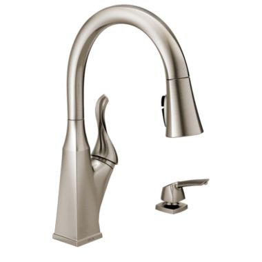 Click here to see Delta 19741Z-SPSD-DST Delta Everly Single Handle Pull-Down Kitchen Faucet w/ Soap Dispenser, SpotShield Stainless - 19741Z-SPSD-DST