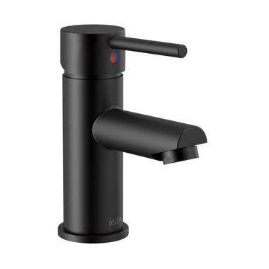 Click here to see Delta 559LF-BLGPM-PP Delta Modern Tubular Single-Hole Matte Black Lavatory Faucet, Metal Pop-Up, 1.2 GPM, Single-Handle, Rounded Lever Handle, Project Pack - 559LF-BLGPM-PP