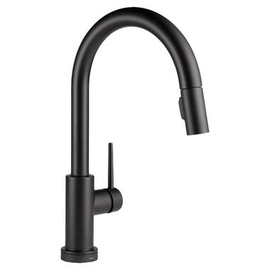 Click here to see Delta 9159-BLLS-DST Delta Trinsic Two-Function Single-Handle Matte Black Pull-Down Kitchen Faucet, 1.8 GPM, Lever Handle, Diamond Seal Technology, ADA, Limited Swivel - 9159-BLLS-DST