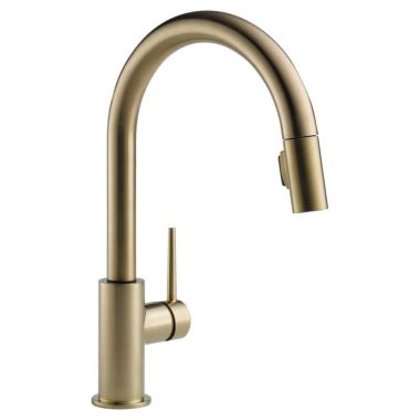 Click here to see Delta 9159-CZLS-DST Delta Trinsic Two-Function Single-Handle Champagne Bronze Pull-Down Kitchen Faucet, 1.8 GPM, Lever Handle, Diamond Seal Technology, ADA, Limited Swivel - 9159-CZLS-DST
