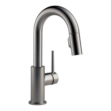 Click here to see Delta 9959-KSLS-DST Delta Trinsic Two-Function Single-Handle Black Stainless Pull-Down Bar/Prep Faucet, 1.8 GPM, Lever Handle, Diamond Seal Technology, ADA, Limited Swivel - 9959-KSLS-DST