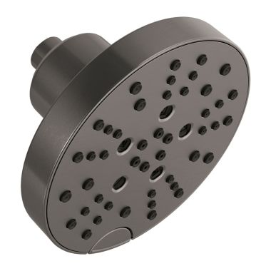 Click here to see Delta 52668-KS Delta H2Okinetic Five-Setting Raincan Shower Head, 1.75 GPM, Touch-Clean Nozzles, WaterSense, Push-Button, Round, Black Stainless - 52668-KS