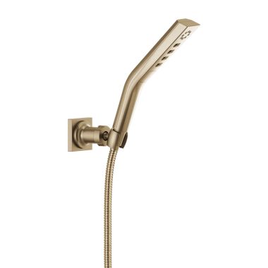 Click here to see Delta 55799-CZ Delta H2Okinetic 3-Setting Hand Shower with Stretcable Metal Hose and Wall-Mount Bracket, 1.75 GPM, Touch-Clean, Brilliance Champagne Bronze - 55799-CZ