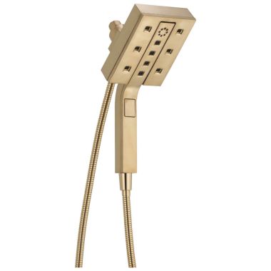 Click here to see Delta 58473-CZ25 Delta In2ition 2.5 GPM 4-Spray Setting Two-in-One Handheld Shower, Square Face, H2Okinetic Technology, MagnaTite Docking, Champagne Bronze - 58473-CZ25