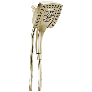 Click here to see Delta 58474-PN25 Delta Universal Showering 2.5 GPM H2Okinetic In2ition 5-Setting Two-In-One Shower, Square Head, Touch-Clean Spray Nozzles,  Polished Nickel - 58474-PN25