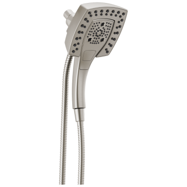 Click here to see Delta 58474-SS25 Delta Universal Showering 2.5 GPM H2Okinetic In2ition 5-Setting Two-In-One Shower, Square Head, Touch-Clean Spray Nozzles,  Stainless - 58474-SS25