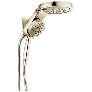 Click here to see Delta 58680-PN25 Delta HydroRain 5-Setting Two-In-One 2.5 GPM Shower Head with  Handshower, H2Okinetic Technology, MagnaTite Docking, Polished Nickel - 58680-PN25