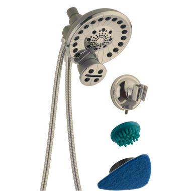 Click here to see Peerless 76455SN Peerless SideKick Brushed Nickel 3-Setting Two-In-One Combo Shower with 84in Metal Hose, Touch-Clean Nozzles, 1.75 GPM - 76455SN
