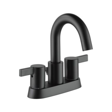 Click here to see Peerless P299102LF-BL Peerless Precept Centerset High-Arc Bathroom Faucet with 50/50 Pop-Up Drain, Two-Handle, 1.0 GPM, Lever Handle, Matte Black - P299102LF-BL