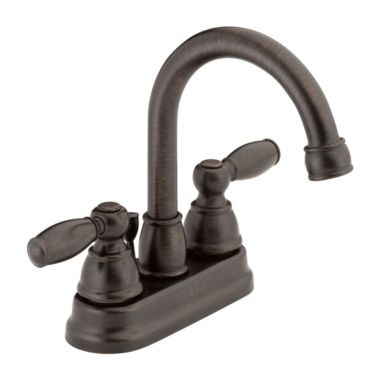 Click here to see Delta P299685LF-RB-ECO-W Peerless Claymore High-Arc Centerset Bathroom Faucet with 50/50 Pop-Up Drain, Two-Handle, 1.2 GPM, Lever Handle, ADA, Venetian Bronze - P299685LF-RB-ECO-W