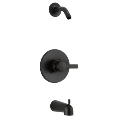 Click here to see Peerless PTT188792-BLLHD Peerless Precept Round Single-Handle Pressure Balance Tub and Shower Faucet with Diverting Tub Spout, Less Shower Head, Matte Black - PTT188792-BLLHD