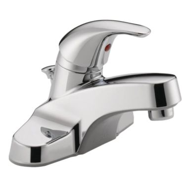 Click here to see Peerless P136LF-0.5 Peerless Centerset Deck-Mount Bathroom Faucet with Plastic Pop-Up Drain, Single-Handle, 0.5 GPM, Lever Handle, ADA, WaterSense, Chrome - P136LF-0.5