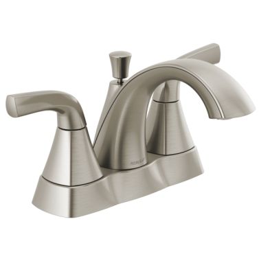 Click here to see Peerless P2535LF-BN Peerless Parkwood Centerset Low-Arc Bathroom Faucet with 50/50 Pop-Up Drain, Two-Handle, 1.0 GPM, Lever Handle, ADA, WaterSense, Brushed Nickel - P2535LF-BN