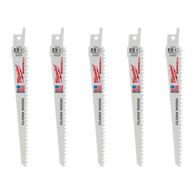 Click here to see Milwaukee 48-00-5015 Sawzall 48-00-5015 Fleam Ground  Clean Wood Cutting Blade, 6 in L x 3/4 in W x 0.05 in T, 6 TPI