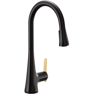Click here to see Moen S7235BL Moen Sinema Single Handle High Arc Pull-Down Kitchen Faucet, Matte Black - S7235BL