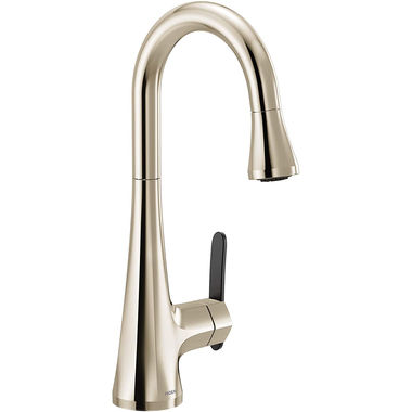Click here to see Moen S6235NL Moen Sinema Single Handle High Arc Pull-Down Bar/Prep Faucet, Polished Nickel - S6235NL