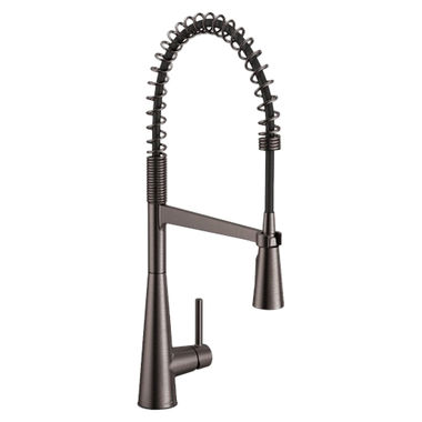 Click here to see Moen 5925BLS Moen Sleek Single Handle Pre-Rinse Spring Pulldown Kitchen Faucet, Black Stainless - 5925BLS